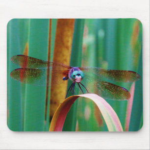A teal Eyed Dragonfly with cattails Mouse Mat