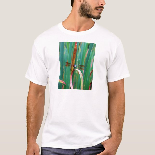 A teal Eyed Dragonfly with cattails T-Shirt (Front)