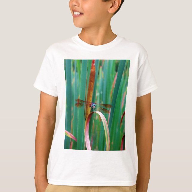 A teal Eyed Dragonfly with cattails T-Shirt (Front)
