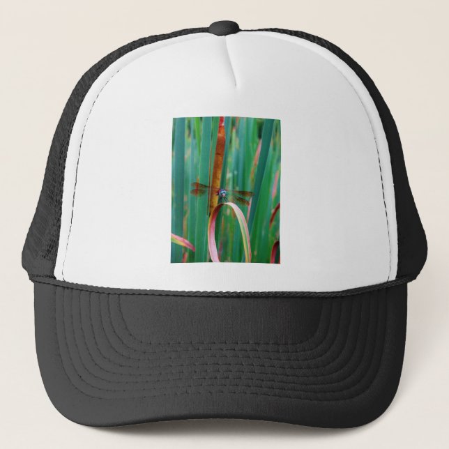 A teal Eyed Dragonfly with cattails Trucker Hat (Front)