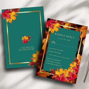 A Teal & Fall Fantasy Gold Rustic Reverie Wedding RSVP Card