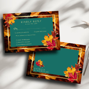 A Teal & Fall Fantasy Gold Rustic Reverie Wedding RSVP Card