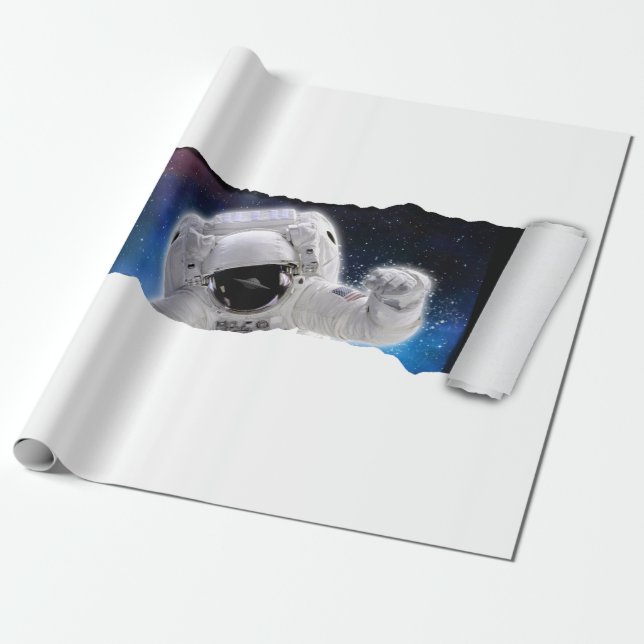 A Tear in Space - Astronaut Alien Encounter - Rip Wrapping Paper (Unrolled)