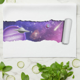 A Tear in Space - Purple Planet UFO Comet Galaxy Tea Towel