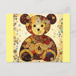 A teddy bear as though painted by Gustav Klimt. Postcard