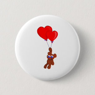 A Teddy Bear Holding Heart Shaped Balloons 6 Cm Round Badge