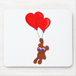 A Teddy Bear Holding Heart Shaped Balloons Mouse Mat