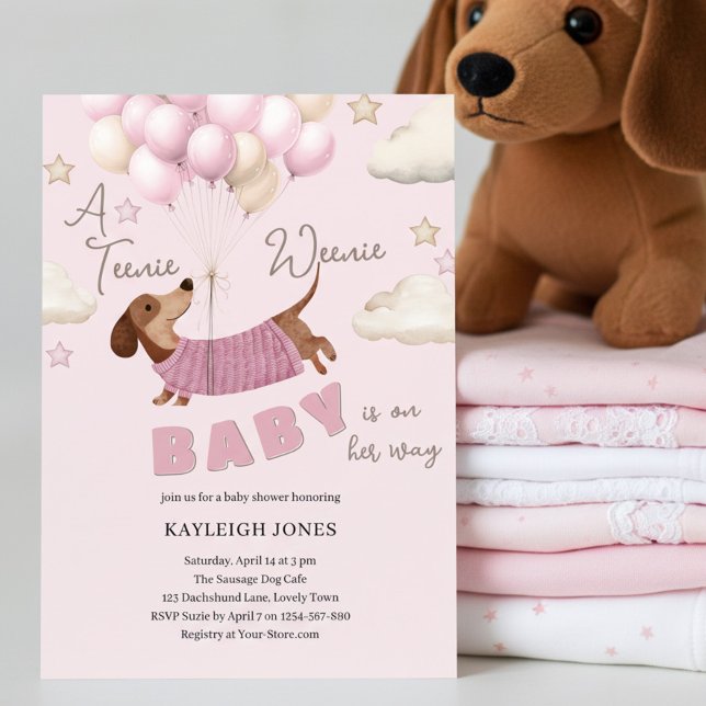 A Teenie Weenie Cute Dachshund Girl Baby Shower Invitation (Dachshund Teenie Weenie Baby Girl Shower Invitation)