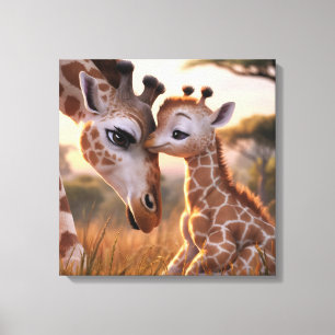 A Tender Giraffe Moment: Mother and Baby Embrace Canvas Print