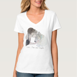 A tender loving drawing of girl kissing akita dog T-Shirt