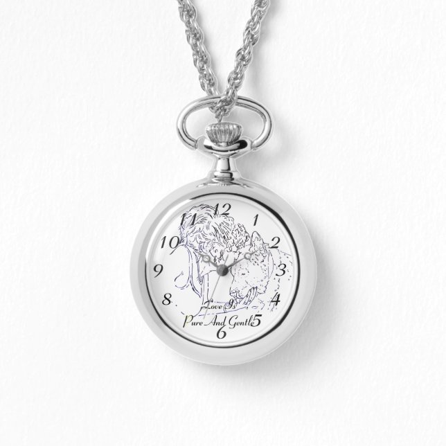 A tender loving drawing of girl kissing akita dog watch (Front)