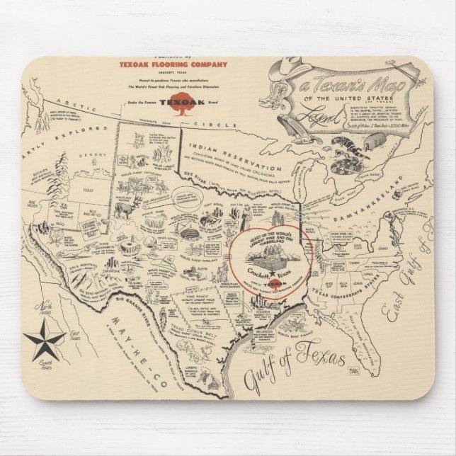 A Texan's Map of the United States (of Texas) Mouse Mat (Front)