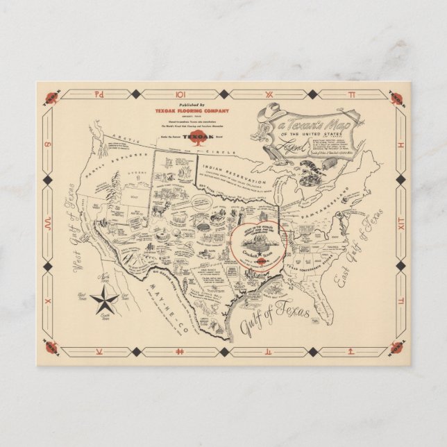 A Texan's Map of the United States (of Texas) Postcard (Front)