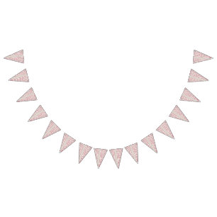 A textile displaying a pattern of pink and white s bunting