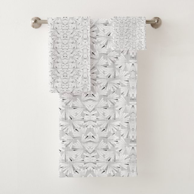 A textured pattern featuring white and grey hues,  bath towel set (Insitu)