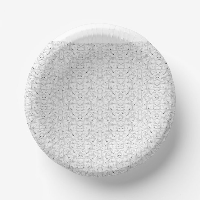 A textured pattern featuring white and grey hues,  paper plate (Front)