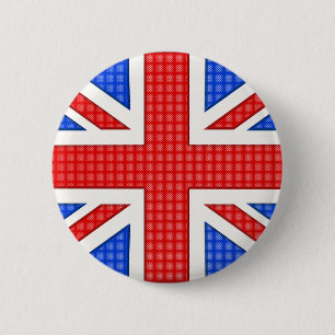 A textured Union Jack flag. 6 Cm Round Badge