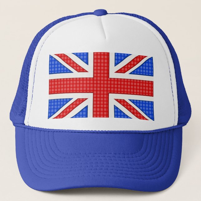 A textured Union Jack flag. Trucker Hat (Front)