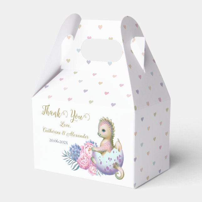 A thank you box with a cute baby shower dragon. (Front Side)