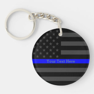 A Thin Blue Line US Flag Personalised Keeper Key Ring