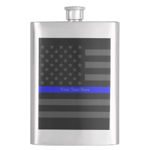 A Thin Blue Line US Flag Personalised Presentation Hip Flask