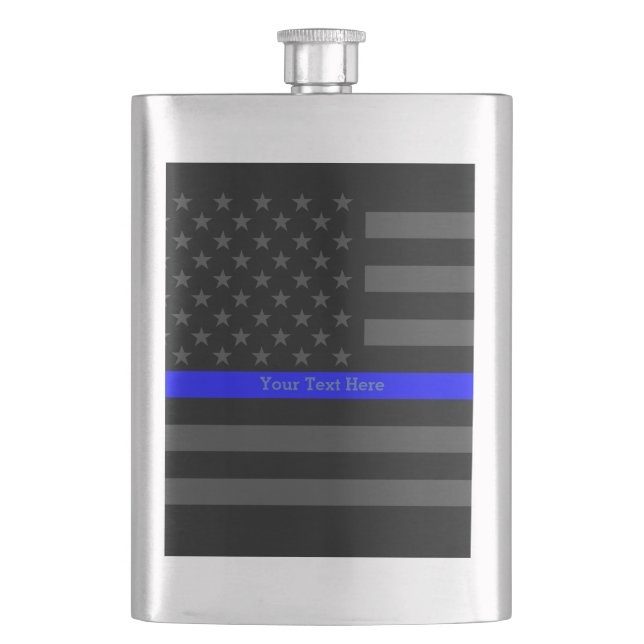 A Thin Blue Line US Flag Personalised Presentation Hip Flask (Front)