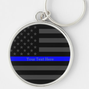 A Thin Blue Line US Flag Personalised with Text Key Ring