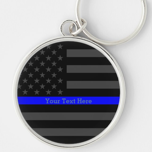 A Thin Blue Line US Flag Personalised with Text Key Ring (Front)