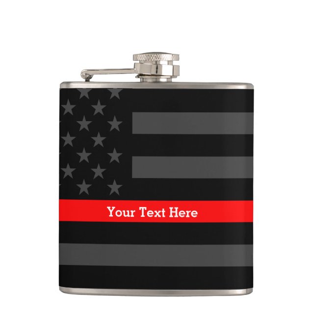 A Thin Red Line US Flag Your Text Personalised Hip Flask (Front)