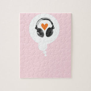 A thought bubble with a heart and headphones jigsaw puzzle