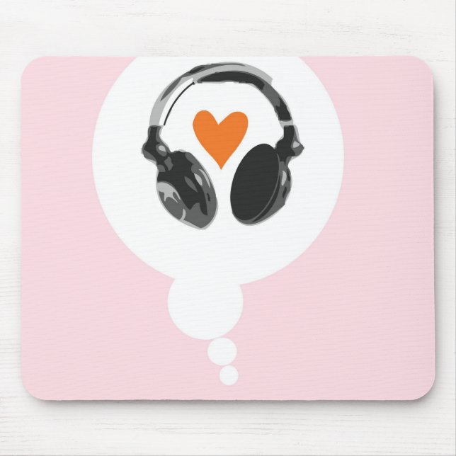 A thought bubble with a heart and headphones mouse mat (Front)