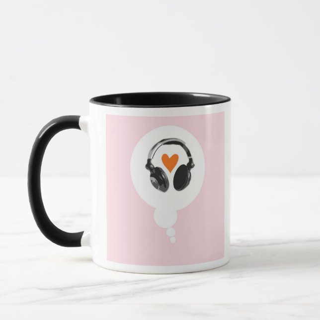 A thought bubble with a heart and headphones mug (Left)