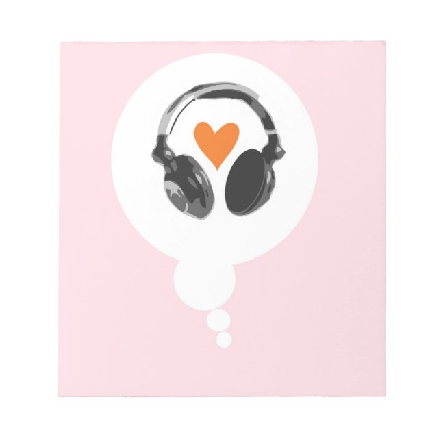 A thought bubble with a heart and headphones notepad (Front)