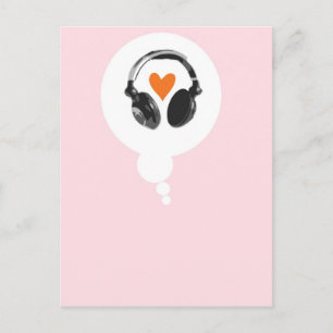 A thought bubble with a heart and headphones postcard