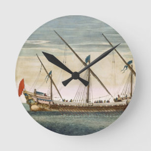 A three-masted Galleass under way by oar, from 'Le Round Clock