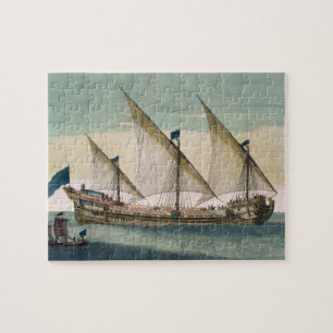 A three-masted Galleass under way by sail, oars sh Jigsaw Puzzle