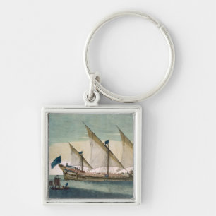 A three-masted Galleass under way by sail, oars sh Key Ring