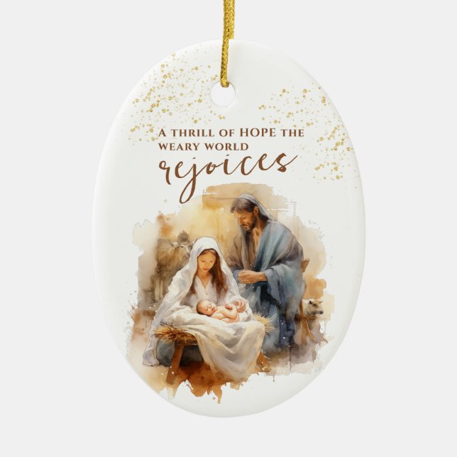 A Thrill of Hope Christmas Carol and Nativity Ceramic Tree Decoration (Front)