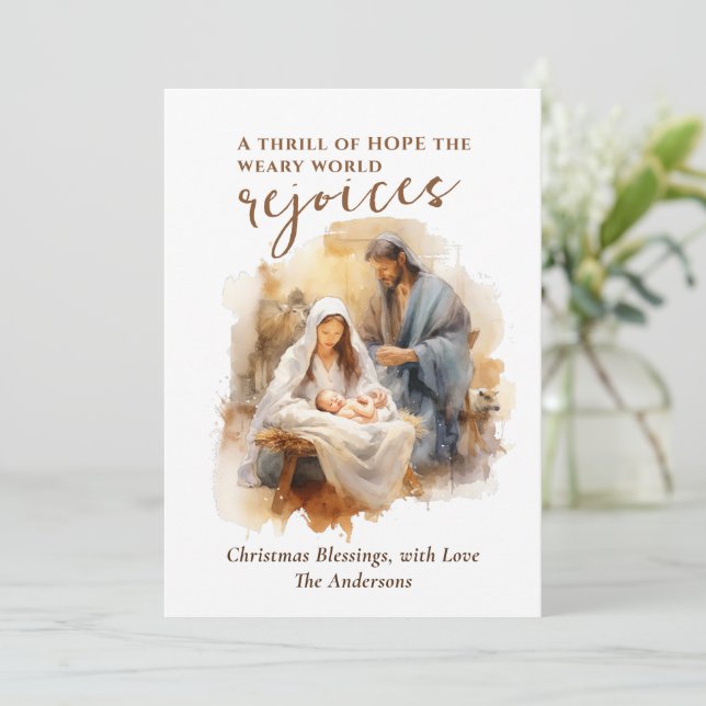 A Thrill of Hope Christmas Carol and Nativity Holiday Card (Standing Front)