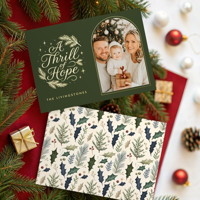A Thrill of Hope Green & Gold Arch Photo Religious Foil Holiday Card (Creator Uploaded)
