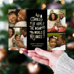A Thrill of Hope | Modern Photo Collage Christmas  Foil Holiday Card<br><div class="desc">This stylish Christmas collage holiday photo card features 4 photo templates and modern typography reading,  "A Thrill of Hope,  The Weary World Rejoices." The back of the card contains a matching pattern of holly berries,  leaves,  and pine sprigs in black. Easy to personalise!</div>
