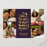 A Thrill of Hope | Modern Photo Collage Christmas  Foil Holiday Card<br><div class="desc">This stylish Christmas collage holiday photo card features 4 photo templates and modern typography reading,  "A Thrill of Hope,  The Weary World Rejoices." The back of the card contains a matching pattern of holly berries,  leaves,  and pine sprigs in plum purple. Easy to personalise!</div>
