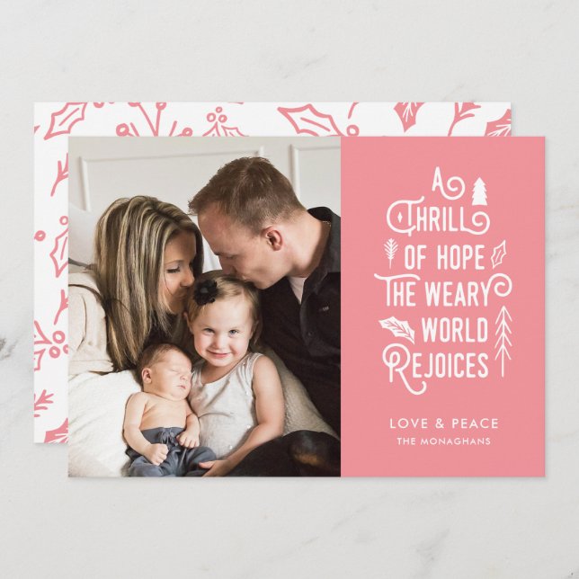A Thrill of Hope | Pink | Modern One Photo Holiday Card (Front/Back)