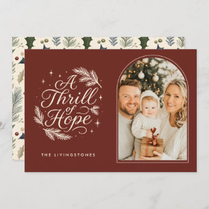 A Thrill of Hope Red Religious Arch Photo Holiday Card