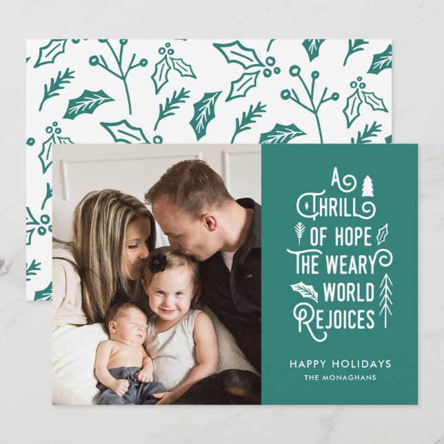 A Thrill of Hope | Teal | Modern One Photo Holiday Card (Front/Back)