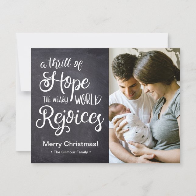 A thrill of Hope the weary world rejoices Baby Holiday Card (Front)
