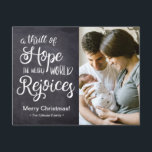 A thrill of Hope the weary world rejoices Baby Holiday Card<br><div class="desc">Personalise this Christmas flat card featuring the words "A thrill of hope the weary world rejoices" on chalkboard. Customise with a photo of baby, family name and birth announcement details. Include baby's birth date, stats and your return address of easy mailing. WIsh your family and friends "Merry Christmas" and introduce...</div>