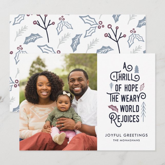 A Thrill of Hope | White Blue | Modern One Photo Holiday Card (Front/Back)