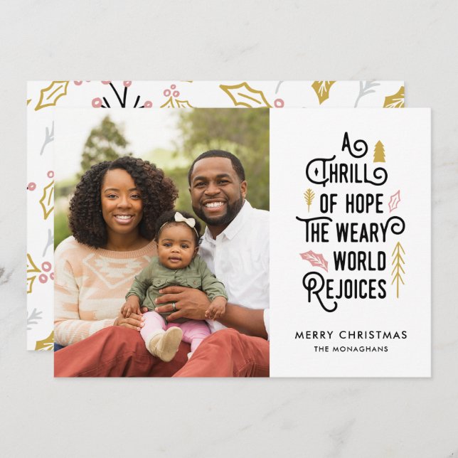 A Thrill of Hope | White Gold | Modern One Photo Holiday Card (Front/Back)