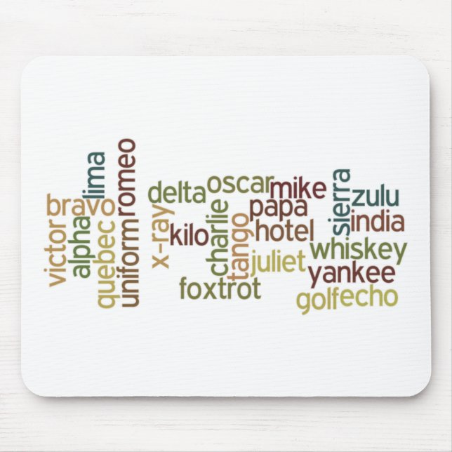 A Through Z Phonetic Alphabet Telephony (Wordle) Mouse Mat (Front)